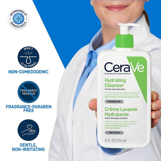 CeraVe Hydrating Facial Cleanser 237ml – Face Wash for Normal to Dry Skin