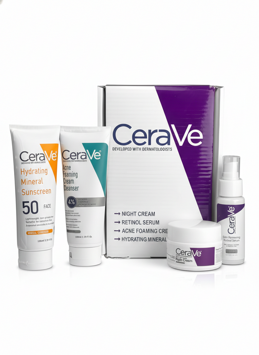 CeraVe 4-in-1 Skincare Combo – Cleanser, Retinol Serum, SPF 50 & Night Cream
