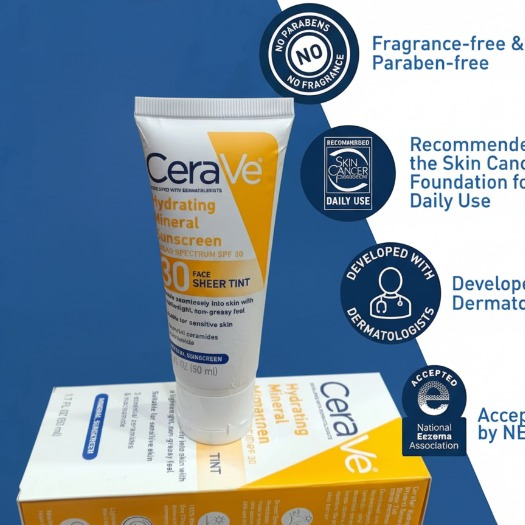 CeraVe Hydrating Mineral Sunscreen SPF 50 – Face Sunblock for Sensitive Skin