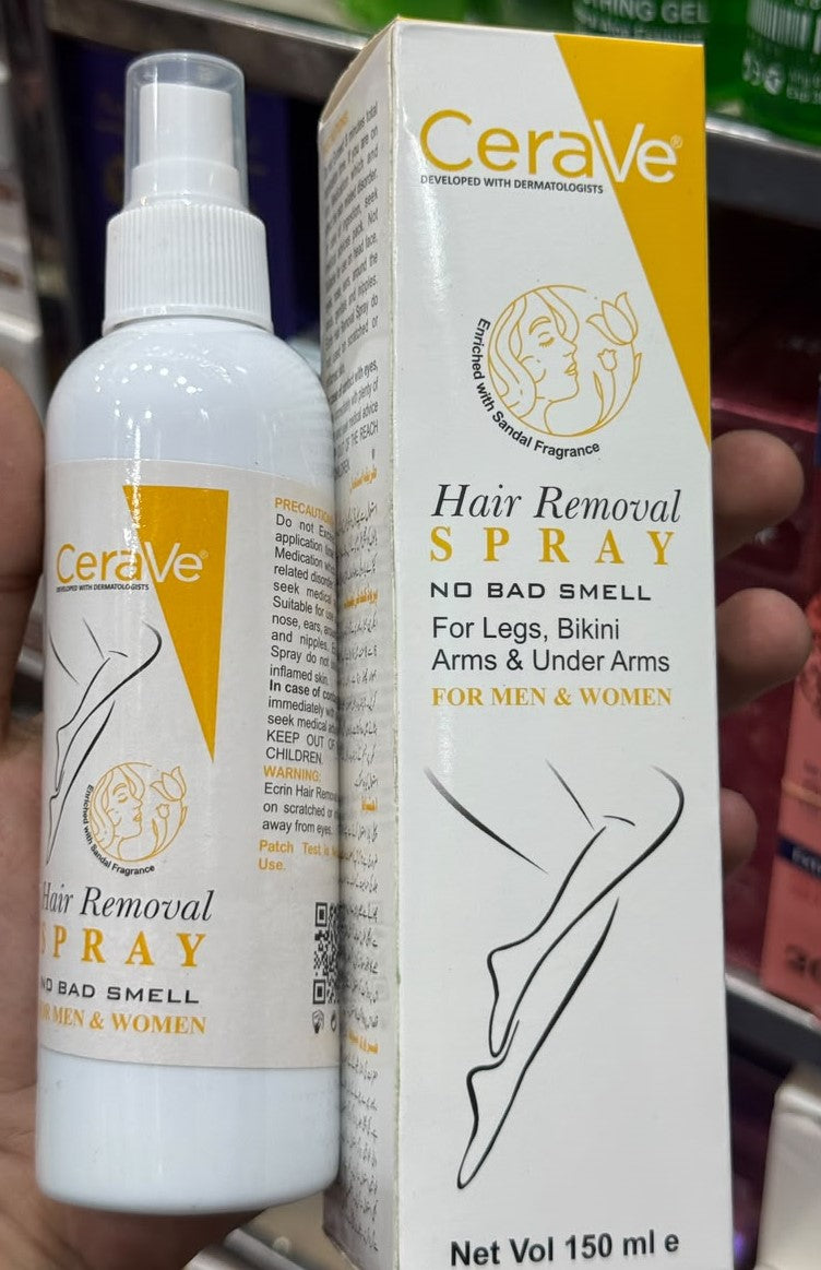 Yellow CeraVe Hair Removal Spray Skincare Product For Men And Women - 150ML
